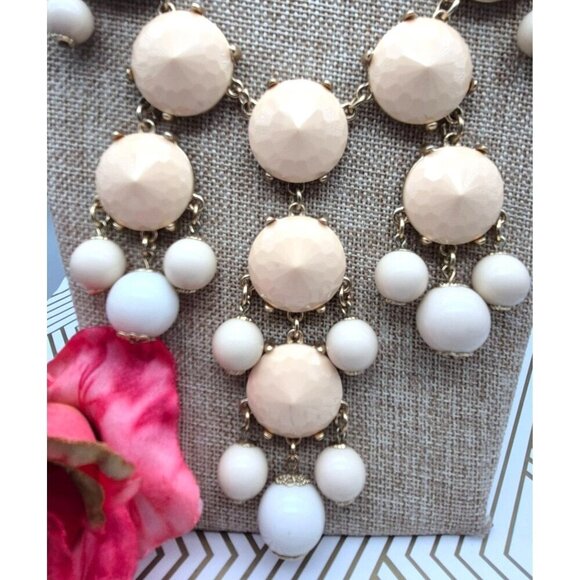 Statement Gold Tone Bubble Necklace Neutral Cream Faceted Bead Rolo Chain 24" - Picture 4 of 7